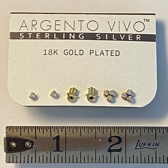 Set of 3 Argento Vivo Stud Earrings – Sterling Silver, 18K Gold Plated (NWT) - Picture 3 of 7